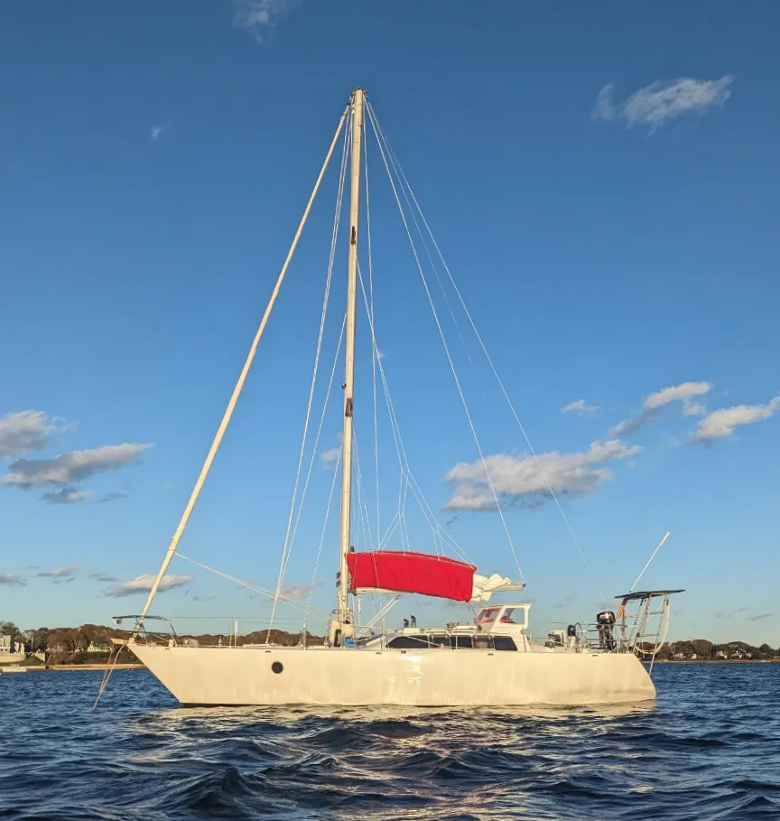 Karma at anchor somewhere off the Canadian East Coast